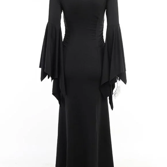 Gothic Maxi Dress Womens Long Flare Sleeve V-Neck Vintage Evening Wear - Picture 5 of 8